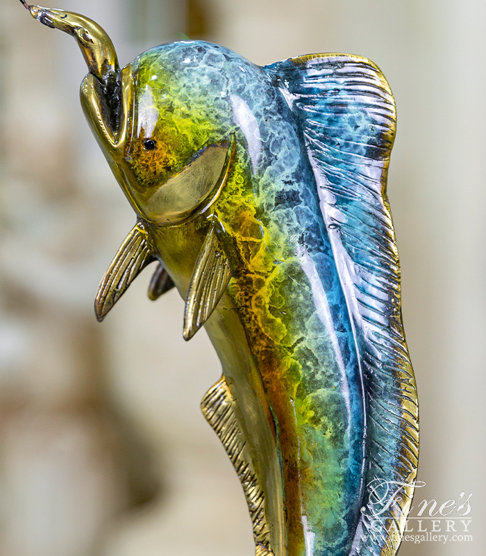 Bronze Statues  - Mahi Mahi On Fishing Line Statue In Enameled Bronze - BS-1690